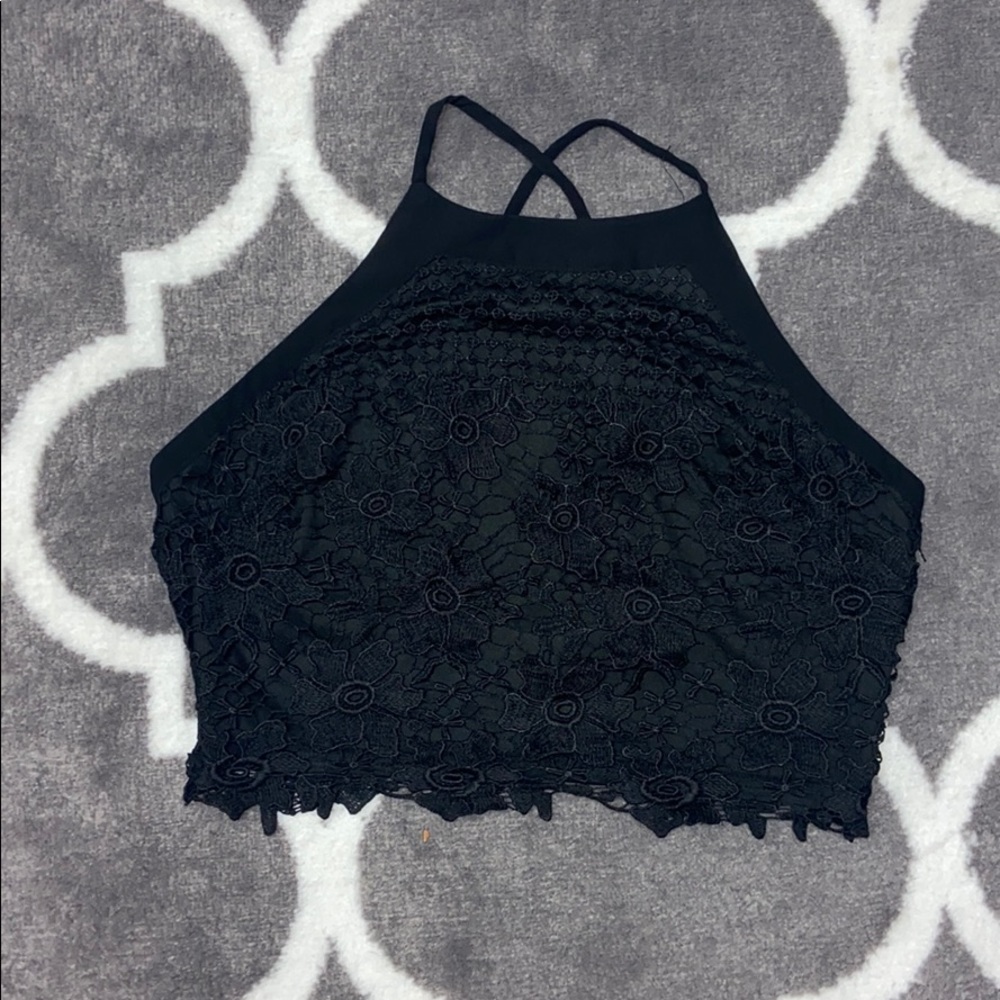 High neck lace crop top